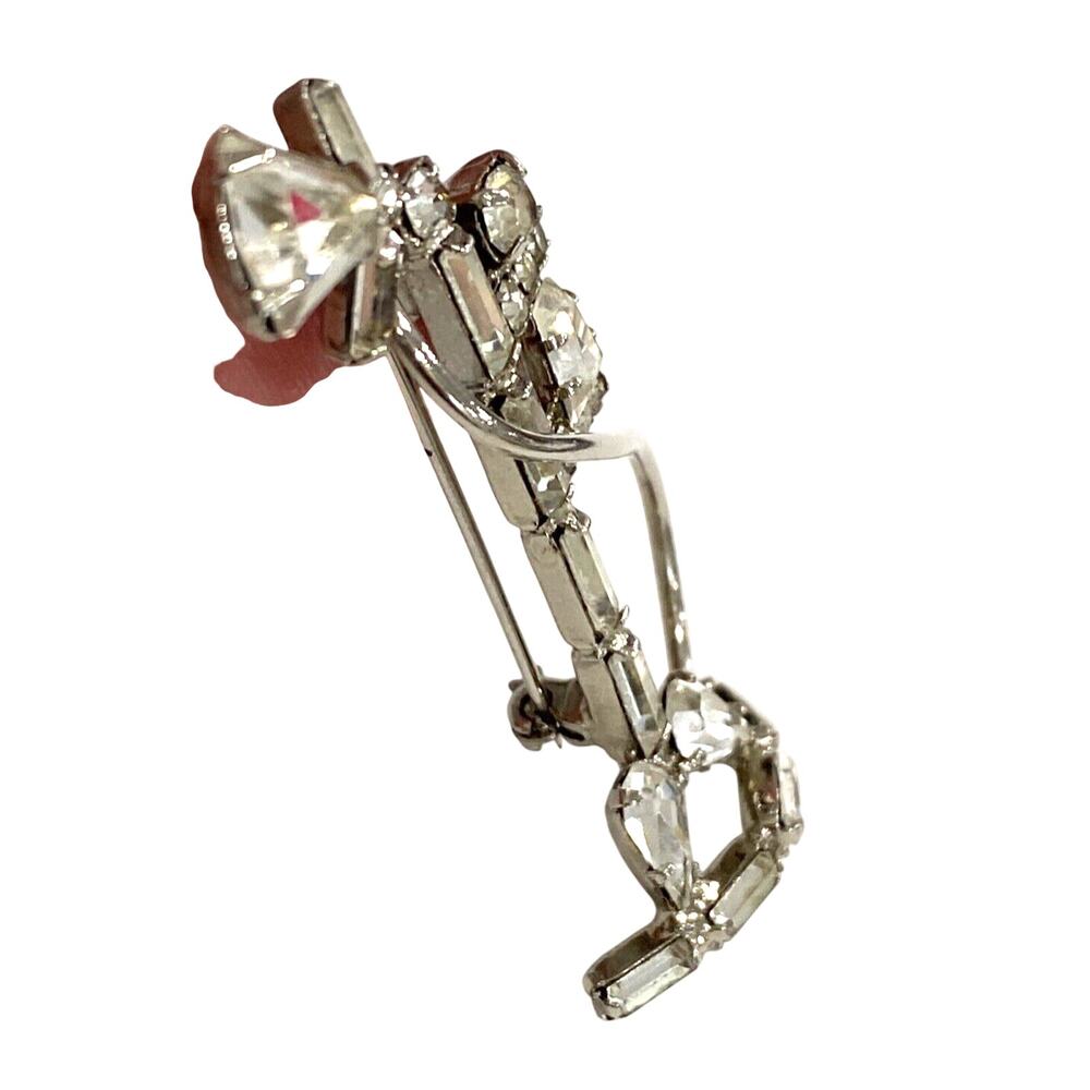 Vintage brooch silvertone and clear white rhinestone antique stick telephone pin - Picture 7 of 9